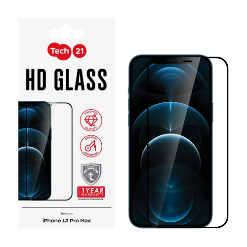 Tech21 Tempered Glass Screen Protector for iPhone 12 Pro Max - Black