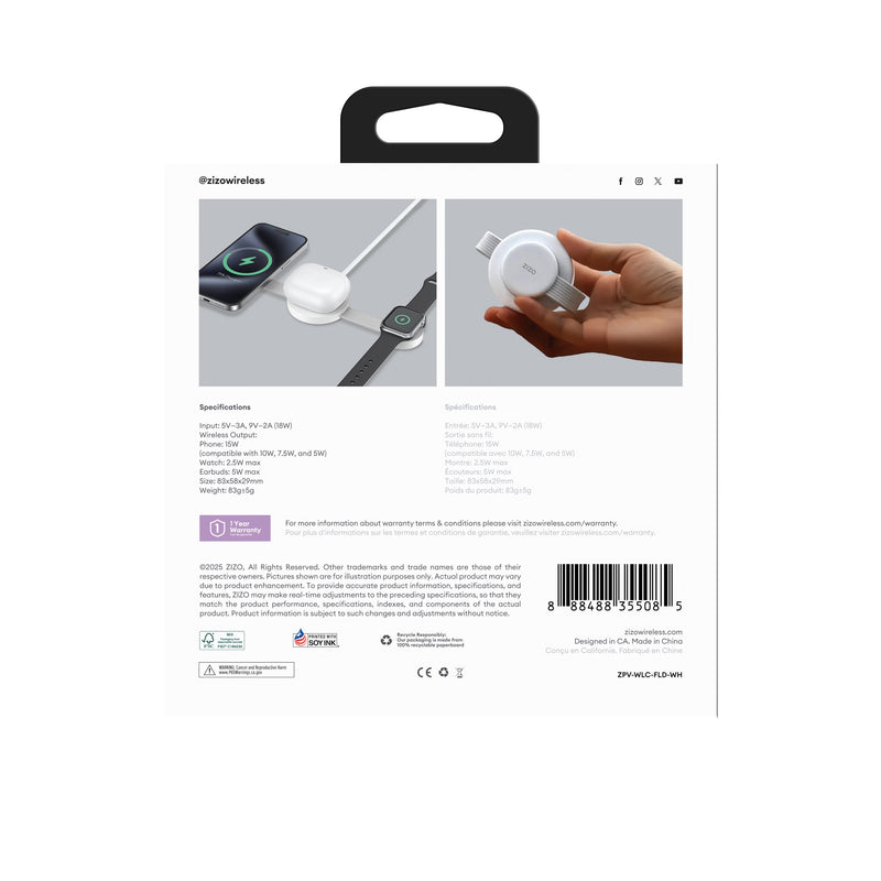 Load image into Gallery viewer, ZIZO PowerVault Fold 3-in-1 Travel Charging Station with MagSafe Mount - White
