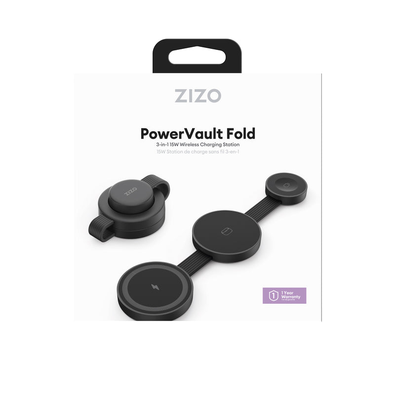 Load image into Gallery viewer, ZIZO PowerVault Fold 3-in-1 Travel Charging Station with MagSafe Mount - Black

