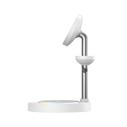 Nimbus9 TrioStand 3-in-1 Qi2 Wireless Charging Stand with Ambient Lighting MagSafe Compatible for Phone  Earbuds & Smartwatch - White