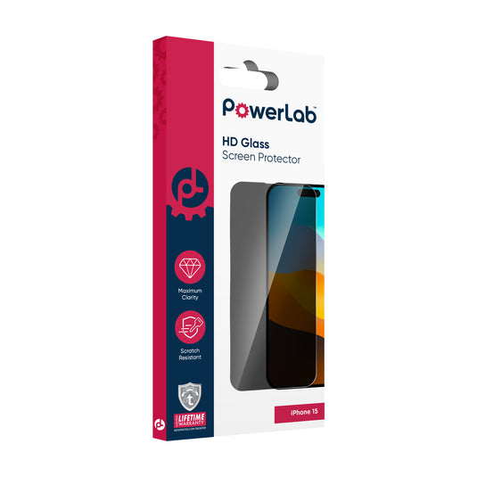 PowerLab Privacy Tempered Glass Screen Protector for iPhone 15 - Privacy