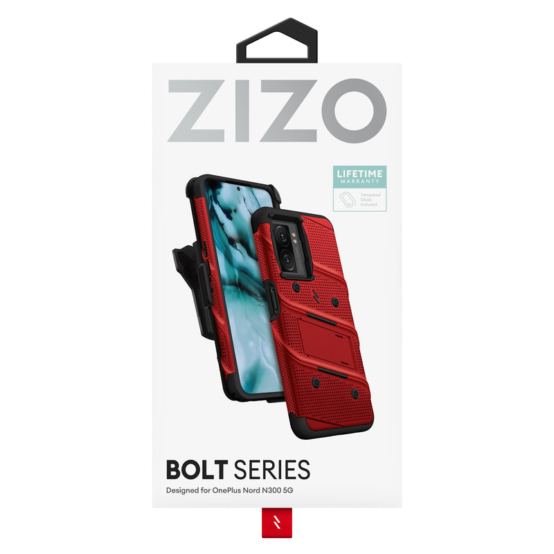 Load image into Gallery viewer, ZIZO BOLT Bundle OnePlus Nord N300 5G Case - Red

