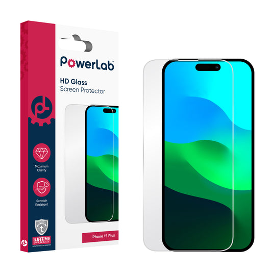 PowerLab HD Glass Screen Protector for iPhone 15 Plus - Clear