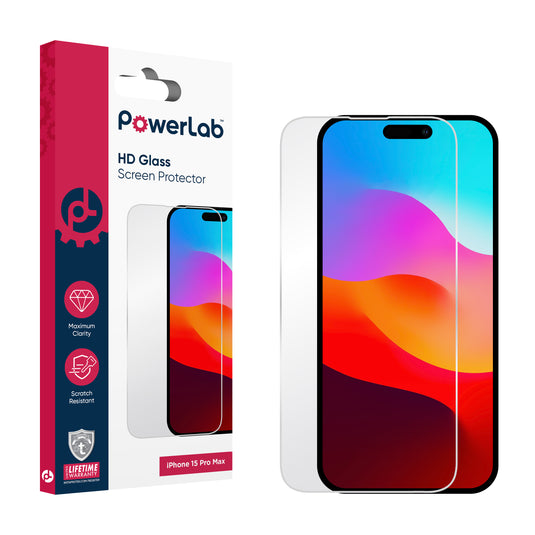 PowerLab HD Glass Screen Protector for iPhone 15 Pro Max - Clear