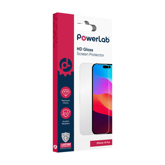 PowerLab HD Glass Screen Protector for iPhone 15 Pro - Clear