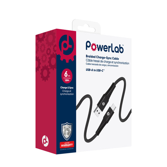 PowerLab 6ft USB-A to USB-C Data Cable - Black