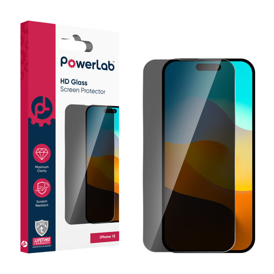 PowerLab Privacy Tempered Glass Screen Protector for iPhone 15 - Privacy