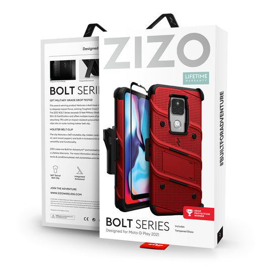 ZIZO BOLT Series Moto G Play (2021) Case - Red & Black