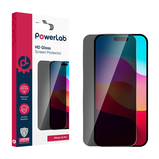 PowerLab Privacy Tempered Glass Screen Protector for iPhone 15 Pro - Privacy