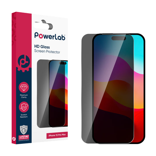 PowerLab Privacy Tempered Glass Screen Protector for iPhone 15 Pro Max - Privacy