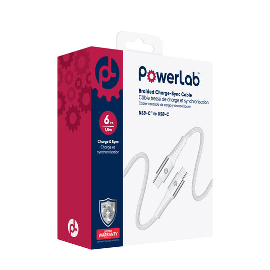 PowerLab 6ft USB-C to USB-C Data Cable - White
