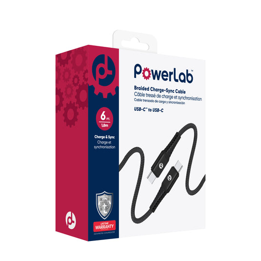 PowerLab 6ft USB-C to USB-C Data Cable - Black