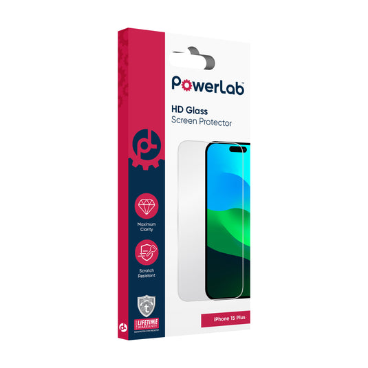 PowerLab HD Glass Screen Protector for iPhone 15 Plus - Clear