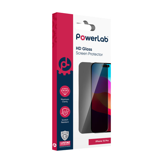 PowerLab Privacy Tempered Glass Screen Protector for iPhone 15 Pro - Privacy